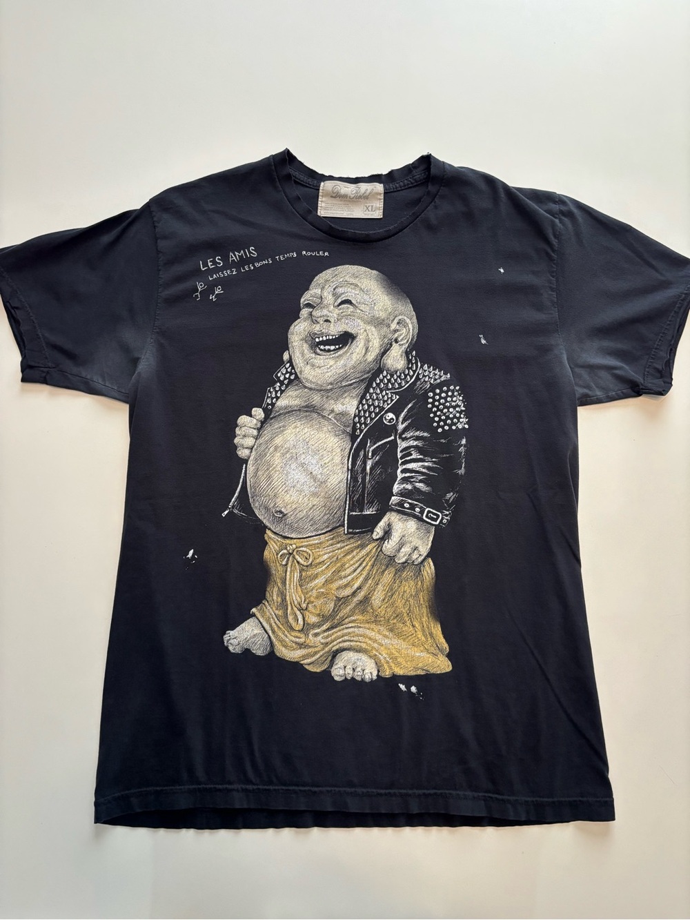 Vintage Dom Rebel funny Buddha Y2K style faded tee ( pit stains )